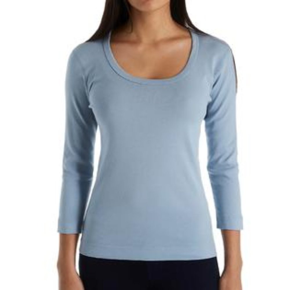 Three Dots 3/4 Sleeve Scoop Neck Tee Lt Blue